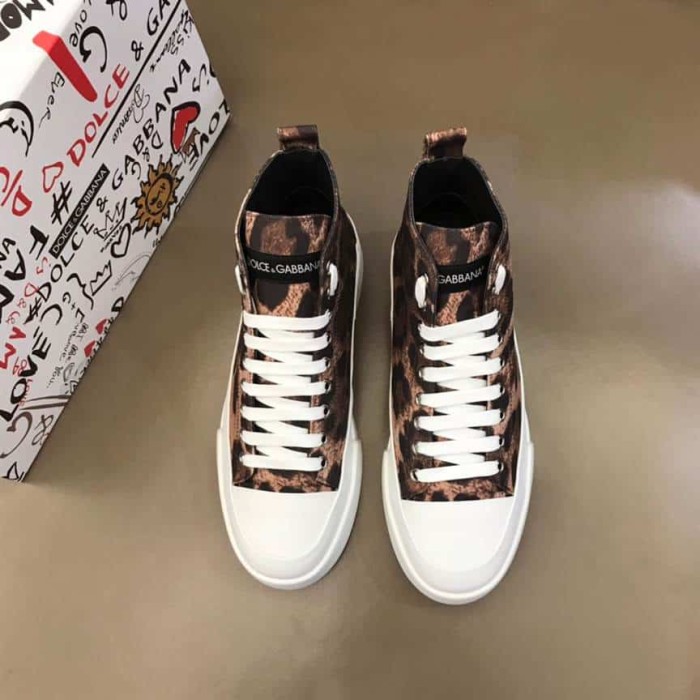 DOLCE AND  G@BB@N@ COTTON DRILL PORTOFINO LIGHT MID-TOP SNEAKERS WITH LEOPARD PRINT    DG110