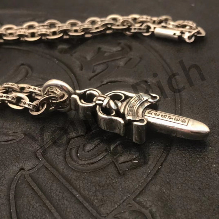 1:1 quality version Pure Silver Reversible Sword Letter Chain Necklace