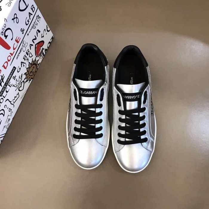 DOLCE AND  G@BB@N@ LOGO PRINT POSITANO LEATHER SNEAKERS   DG94