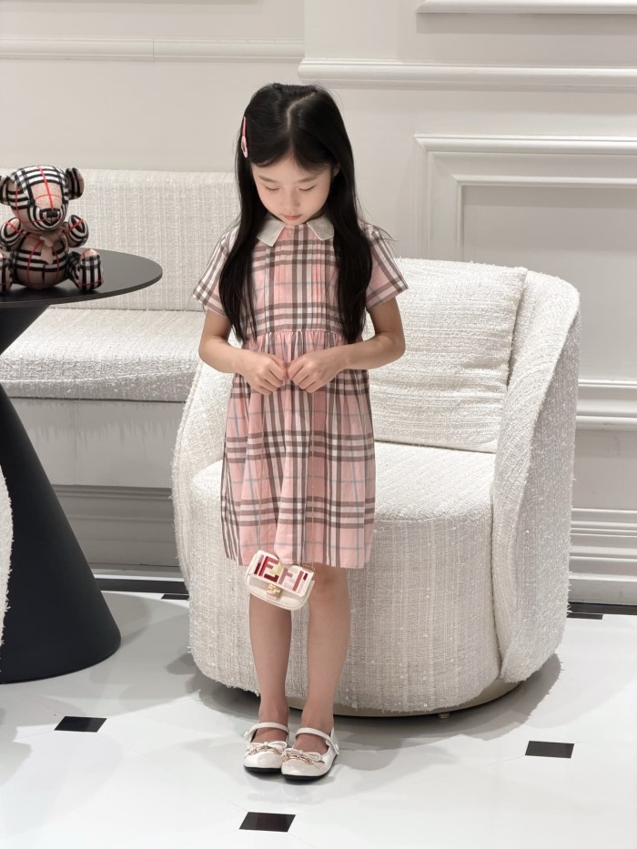 Pink Plaid Peter Pan Collar A-Line Dress for Kids 29006246