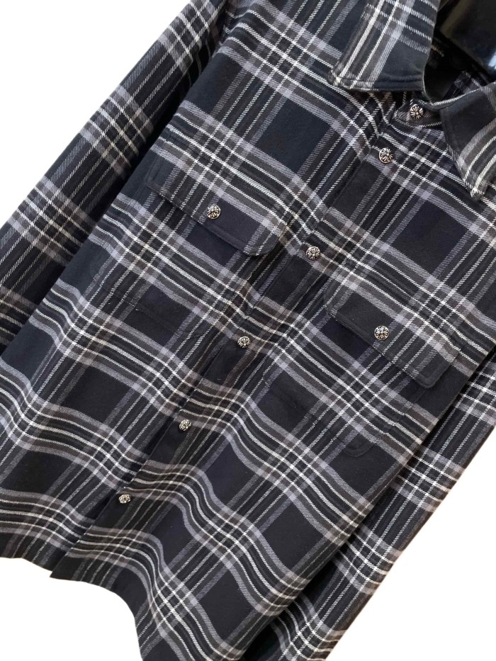 1:1 quality version classic black-white-gray check jacquard lapel long-sleeve shirt 28937201