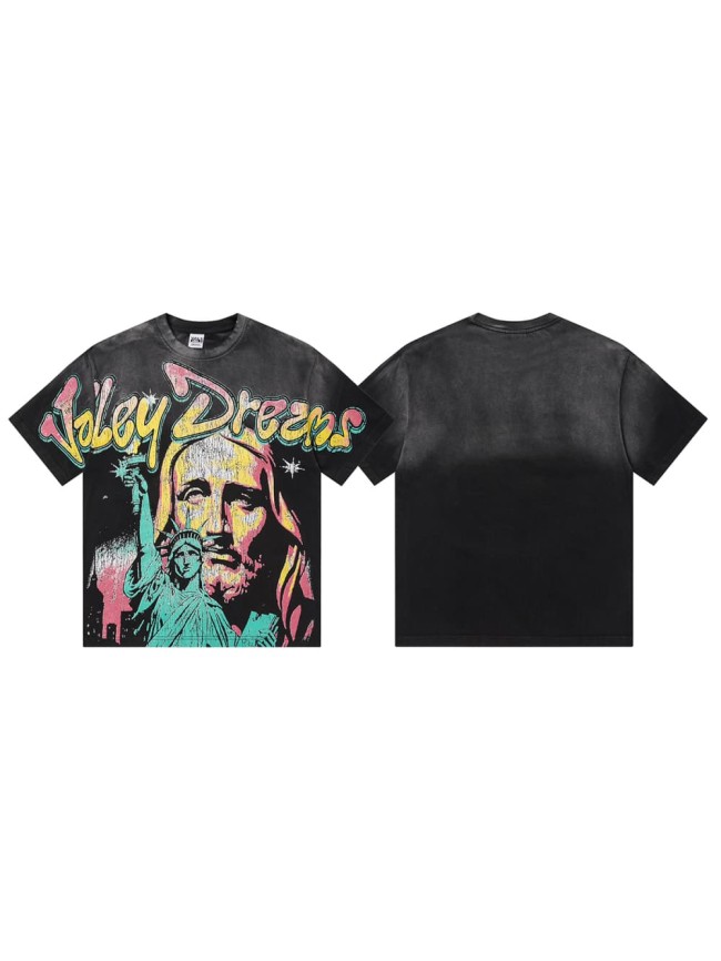 Jesus And Statue Of Liberty Print Washed Tee 29047381