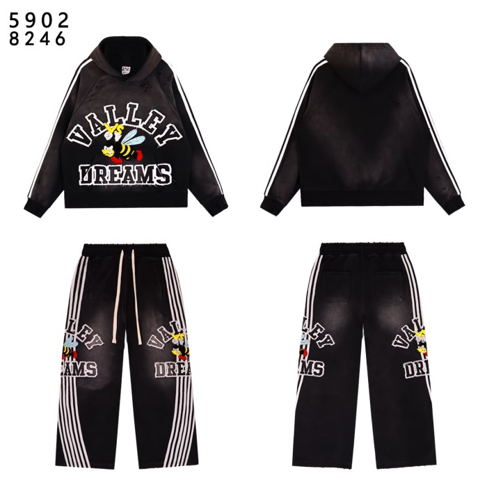 Angry Bee Print Washed Version Hoodie & Pants Set 4 colors 28705419