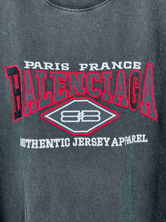 1:1 quality version BB Letter Classic Logo Embroidery Washed Distressed Tee 28666452