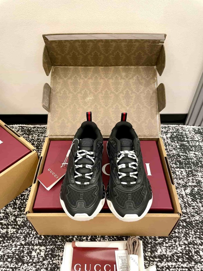 1:1 quality version Gucci Black White Mesh Low Top Sneakers Casual Techwear Shoes 28974540