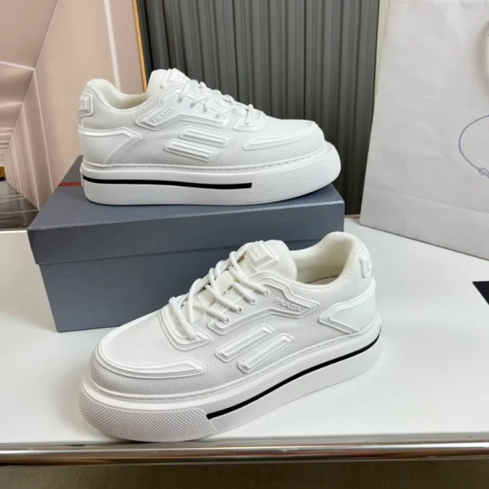 PR@DA@ MACRO RE-NYLON AND BRUSHED LEATHER SNEAKERS   PRD061