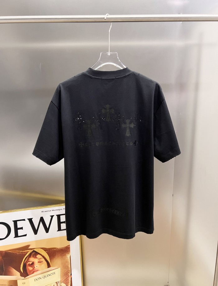 1:1 quality version Dripping Cross Rhinestone Printed Printed  Vintage Tee 2 colors 29082498
