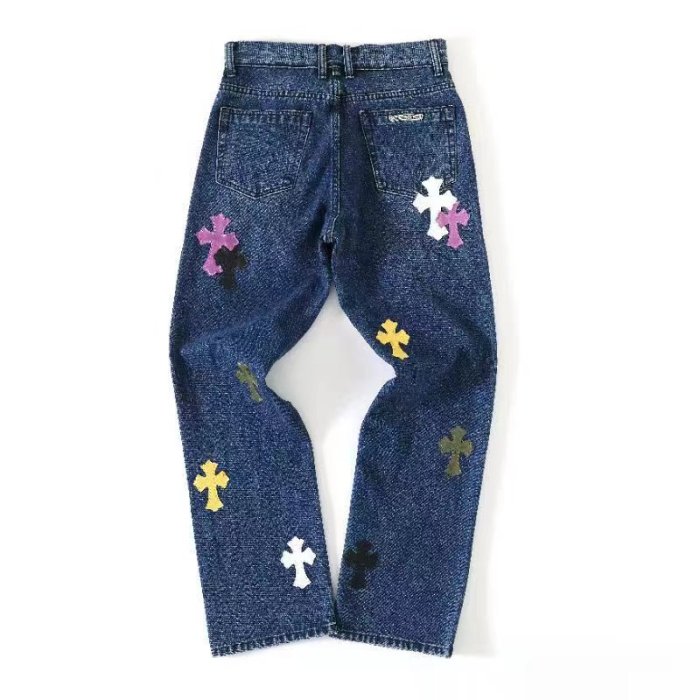 1:1 quality version CH Limited Edition Colorful Leather Cross Pure Silver Button Jeans