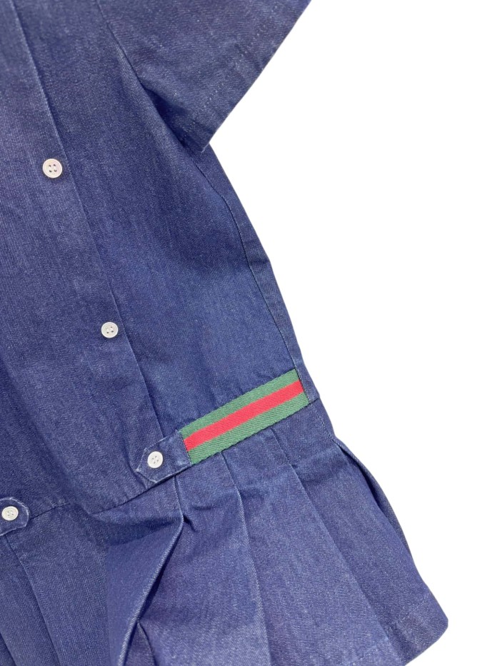 Navy Double-Breasted Buttons Denim Dress for Kids 29008821