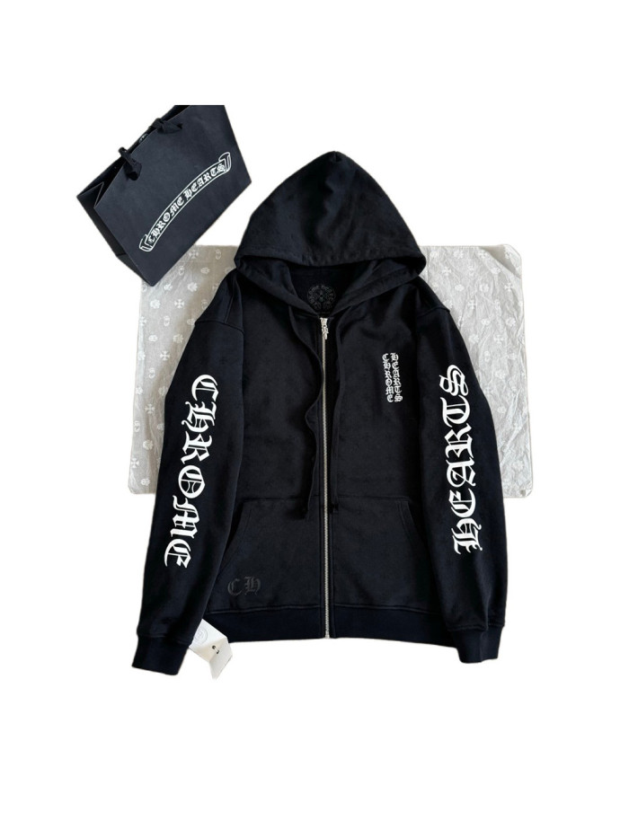 1:1 quality version Full printed dark cross Vertical Lettering Logo and Sanskrit print Zipper Hoodie 2 colors 28782524