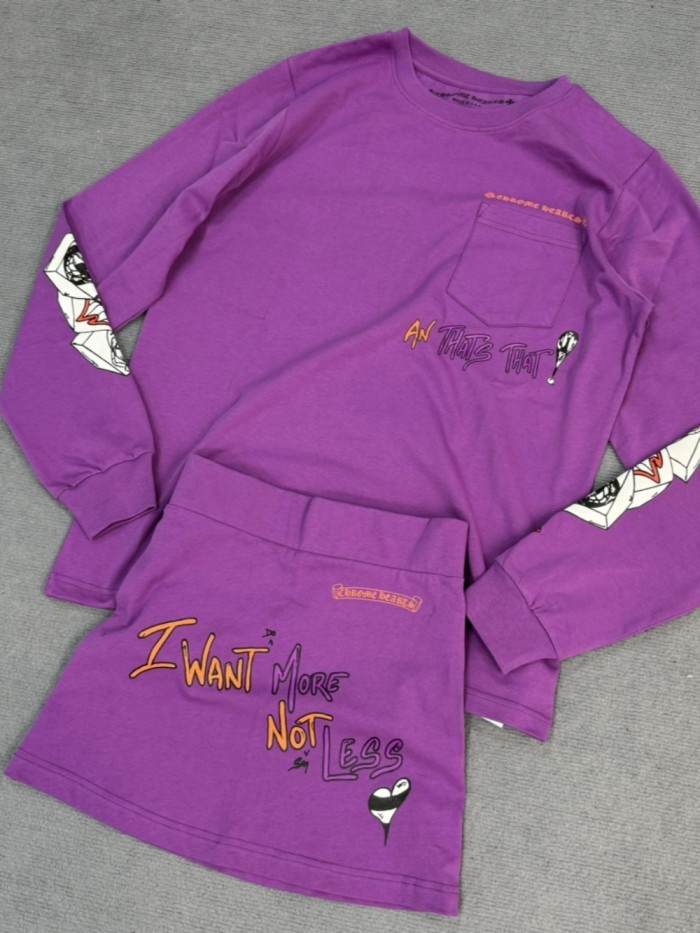 1:1 quality version Graffiti Collection Purple Long Sleeve T-Shirt & skirt set