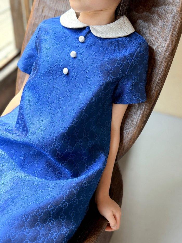 Royal Blue GG Monogram Peter Pan Collar A-Line Dress for Kids 29006280