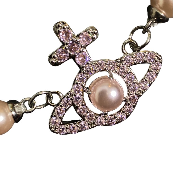 Cross Line Pink Diamond Star Pearl Necklace 28659499