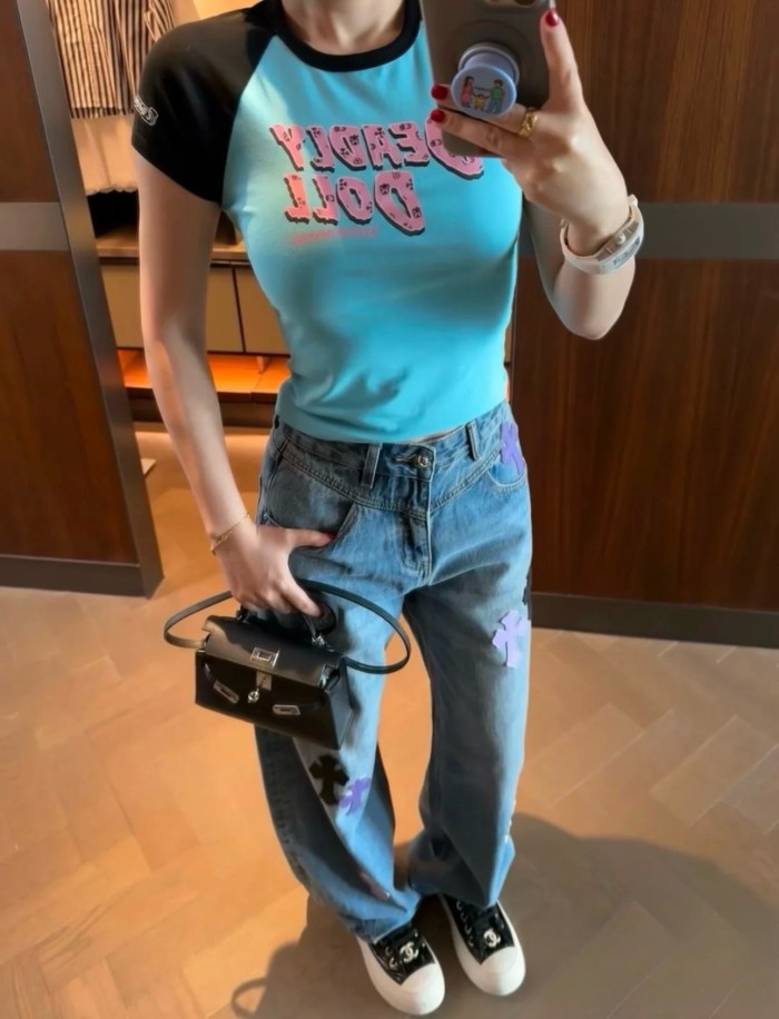 1:1 quality version 27975224 Colorblock Print Tee for girls