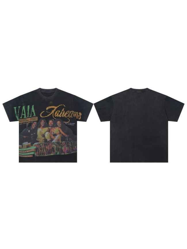 Vale Forever Night Women Burned diamond Printed Washed Version Tee