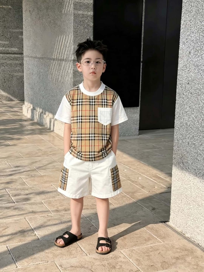 Classic Checkerboard Spliced T-Shirt for Kids 29006673