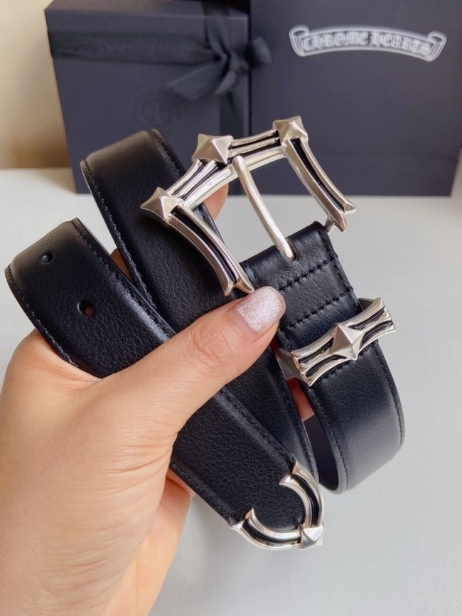 1:1 quality version Sterling brass silver plated herringbone buckle leather belt 3 colors【Width 3.0 cm】