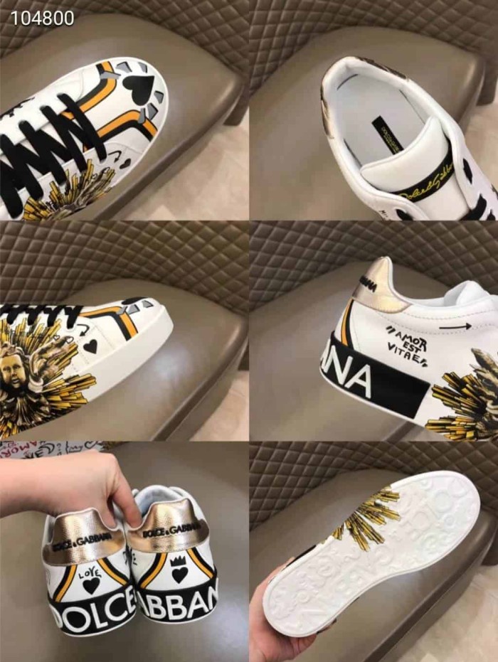 DOLCE    G@BB@N@ PRINTED CALFSKIN PORTOFINO SNEAKERS   DG7