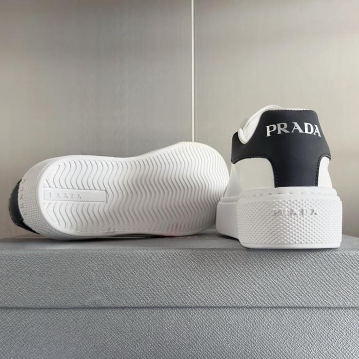 PR@DA@ MACRO RE-NYLON AND BRUSHED LEATHER SNEAKERS   PRD065