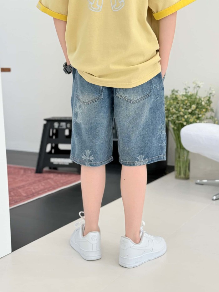Cross Print  Washed Denim Shorts for Kids 29008975