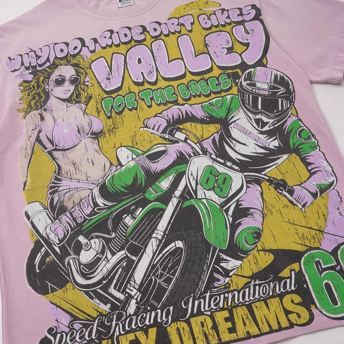 Motorcycle Girl Print Washed Tee 2 colors 29047374