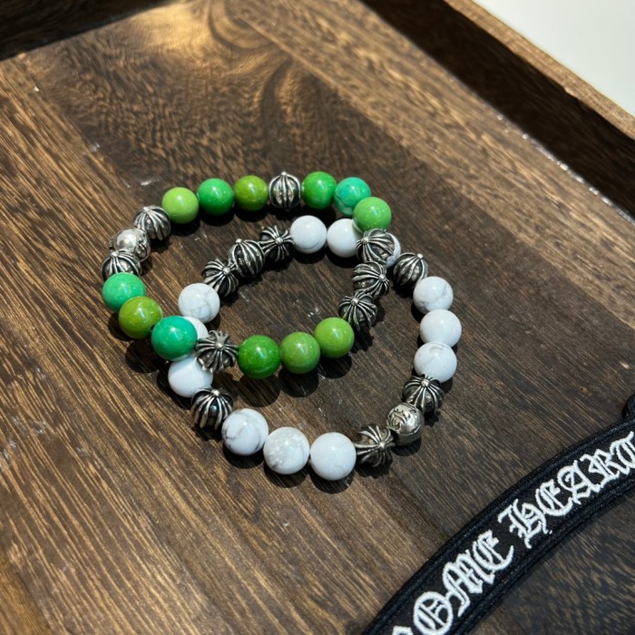 White Turquoise & Wire Green Silver Bead Bracelet 2 colors