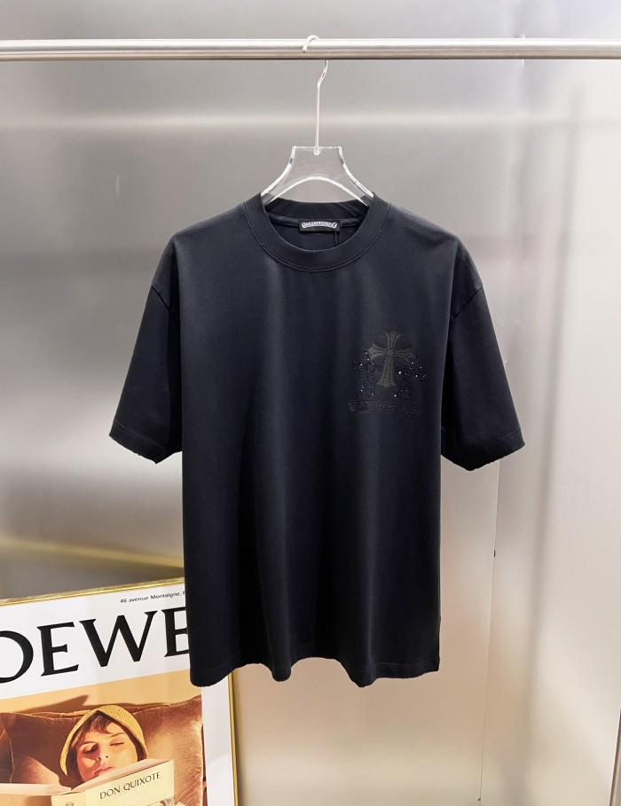 1:1 quality version Dripping Cross Rhinestone Printed Printed  Vintage Tee 2 colors 29082498