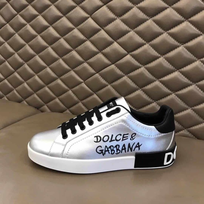 DOLCE AND  G@BB@N@ LOGO PRINT POSITANO LEATHER SNEAKERS   DG94