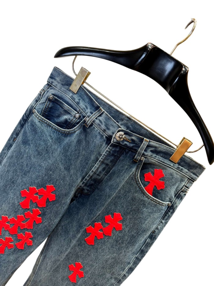 1:1 quality version  red cross leather appliqués washed jeans 28959518