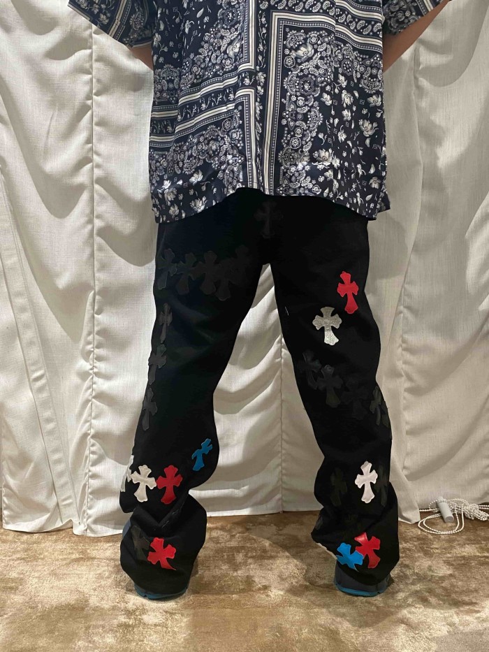 1:1 quality version  color-block cross appliqué glitter jeans 28959574