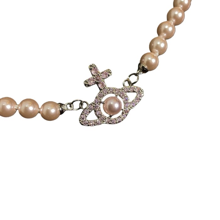 Cross Line Pink Diamond Star Pearl Necklace 28659499