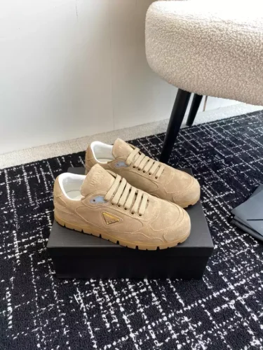 PR@DA@ TRAIL FADED SUEDE SNEAKERS IN ECRU   PRD080