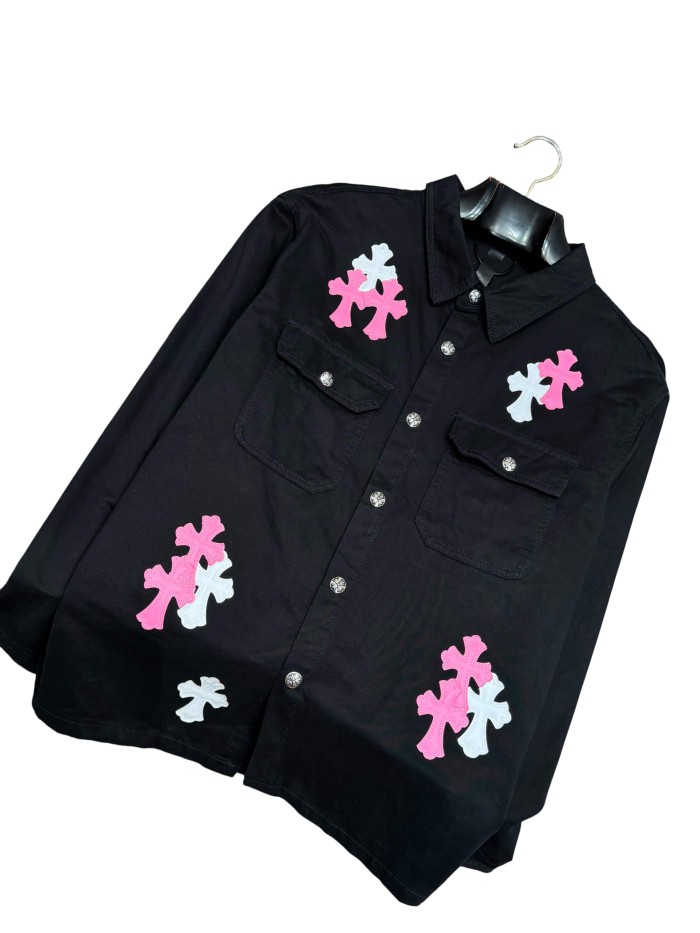 1:1 quality version pink & white cross leather patches denim Vintage jacket 28959621