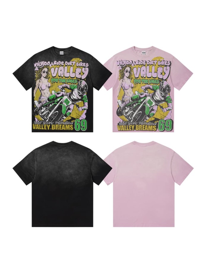 Motorcycle Girl Print Washed Tee 2 colors 29047374