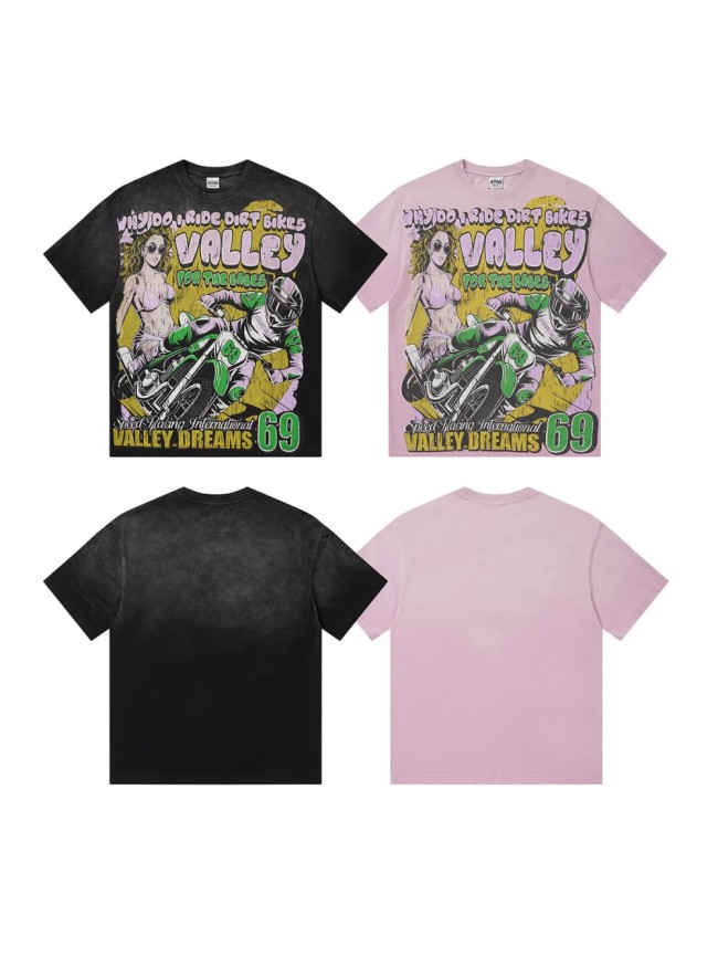 Motorcycle Girl Print Washed Tee 2 colors 29047374