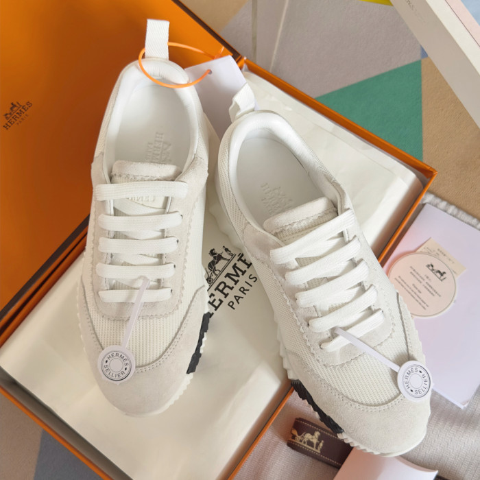 [plus-size shoes]Bouncing Couple Style Mesh & Genuine Leather Breathable Sneakers 4 colors 29085183