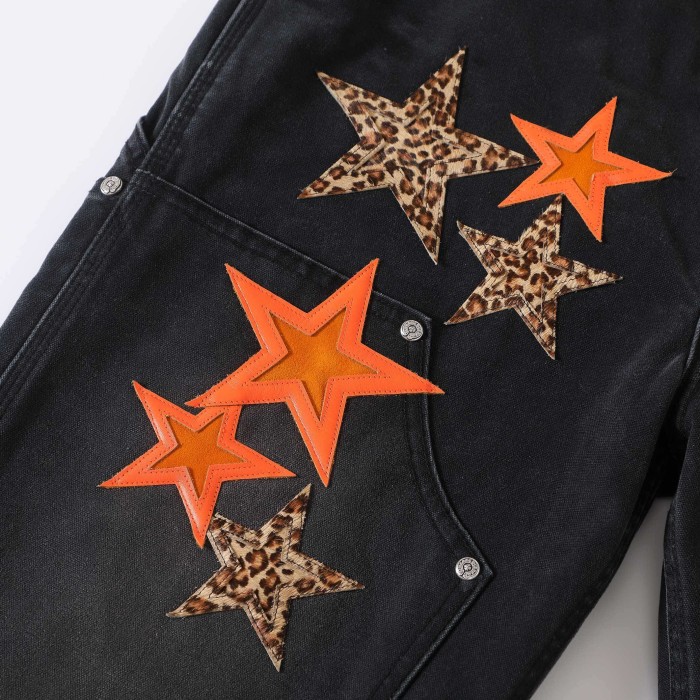 1:1 quality version Orange-Lined Leopard-Print Five-Pointed Star Jeans 28791707