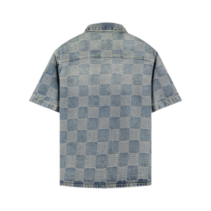 1:1 quality version 28286921 checkerboard denim shirt & shorts set