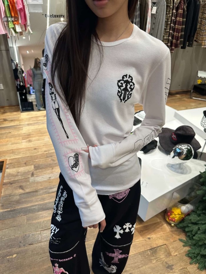 1:1 quality version Deadly Doll Co-branded Vine Graffiti Girl Print Waffle Knit Long Sleeve T-Shirt 2 colors 29093488