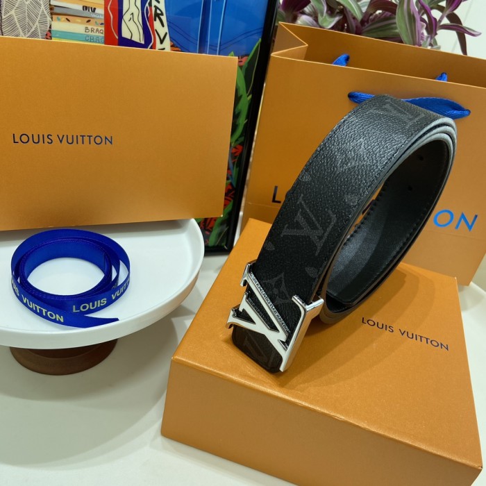 Classic Silver 3D Logo Bright Buckle Leather Belt【Width 3.5cm】 28680599