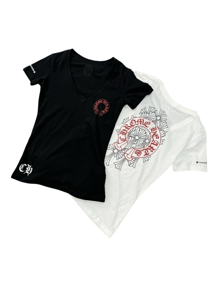 1:1 quality version 27958595 Red Horseshoe Print V-Neck Tee for girls 2 colors
