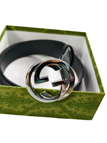 1:1 quality version Double G Buckle Black Embossed Belt