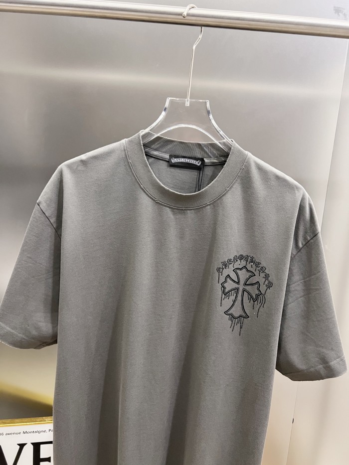 1:1 quality version Dripping Cross Rhinestone Printed Printed  Vintage Tee 2 colors 29082498