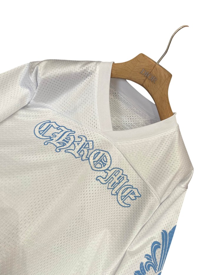 1:1 quality version Letter Print & Embroidery V-Neck Breathable Mesh Long Sleeve T-Shirt 28938238