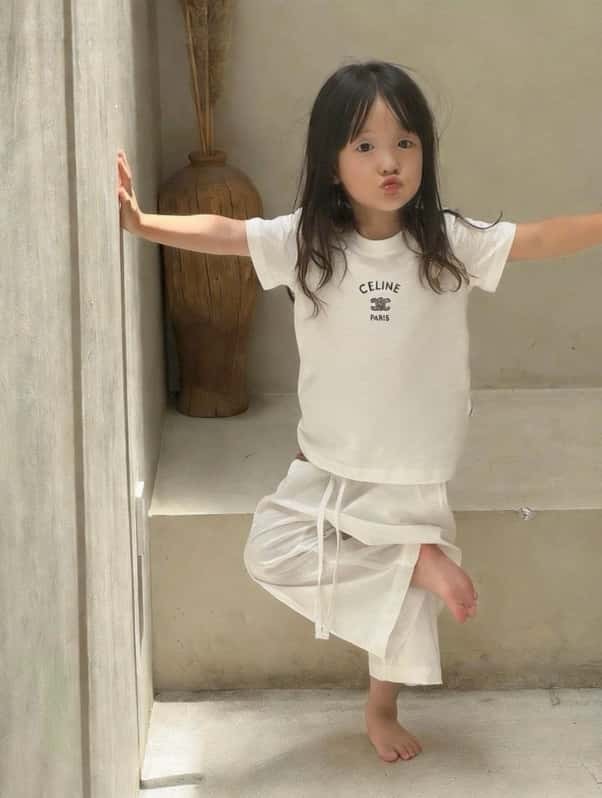 Triomphe Logo & Text Embroidered Cotton T-shirt for Kids 2 colors 29030027