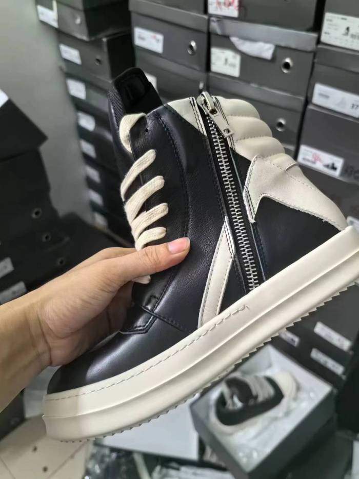 Leather Black and White Inverted Triangle High Top Shoes