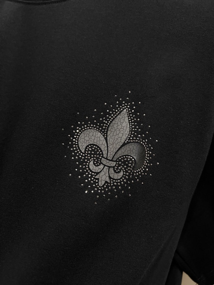 1:1 quality version Sanskrit Horseshoe & Fleur-de-lis Rhinestone Printed  Vintage Tee 3 colors 29082450