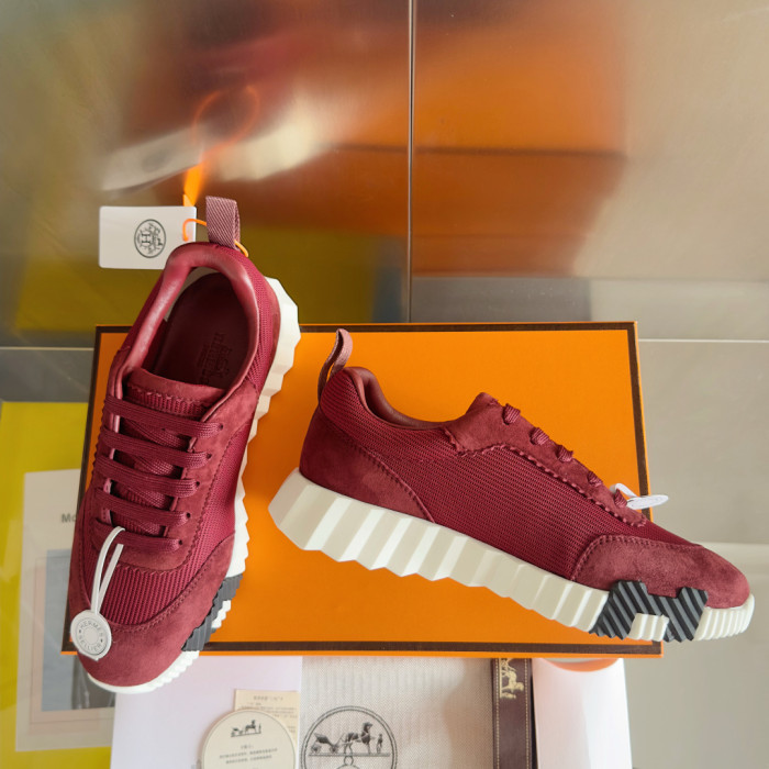 [plus-size shoes]Bouncing Burgundy Suede & Mesh Couple Style Breathable Sneakers29085241