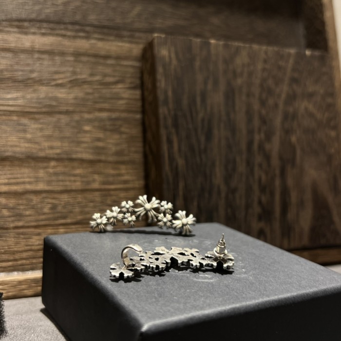 Punk Style 8 Crossed Flower Silver Stud Earrings set