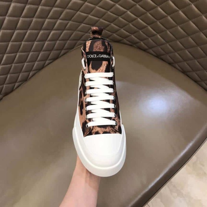 DOLCE AND  G@BB@N@ COTTON DRILL PORTOFINO LIGHT MID-TOP SNEAKERS WITH LEOPARD PRINT    DG110